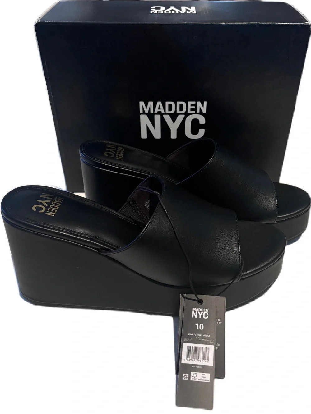 Madden NYC Black Platform Boho Wedge Slide on Sandals - Women's 10